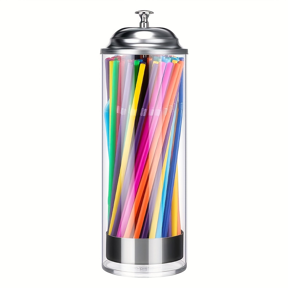 Straw Dispenser with Stainless Steel Lid | Glass Straw Holder for Counter  with Lid | Drinking Straw Dispensers | Straw Container | Holds Straws up to