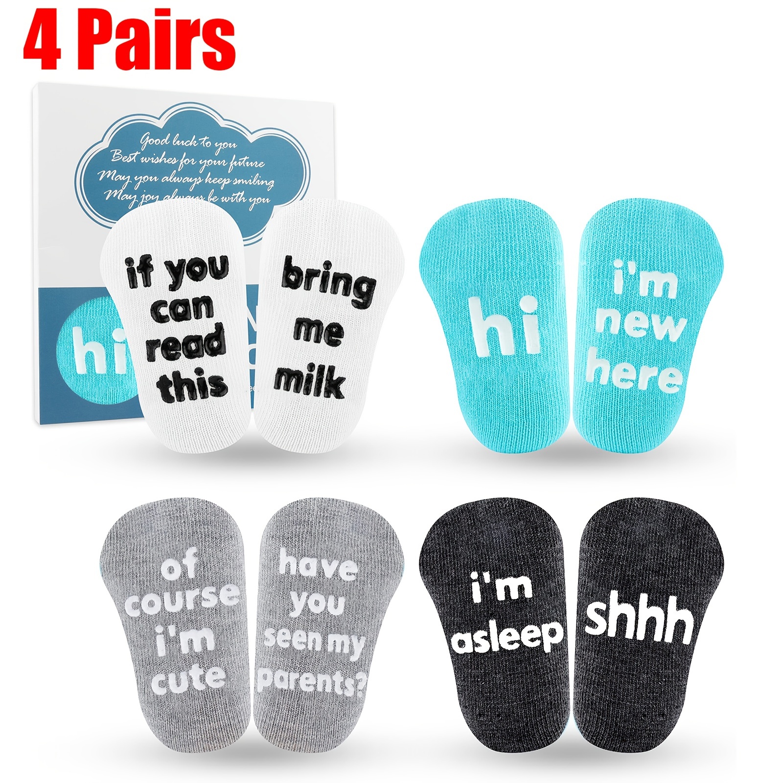 

2/4pairs Baby Boys Cartoon Cute Socks, Funny Saying Print Fashion Socks, Breathable Soft Comfy Socks, Newborn Toddlers Children's Socks For 0-12 Months