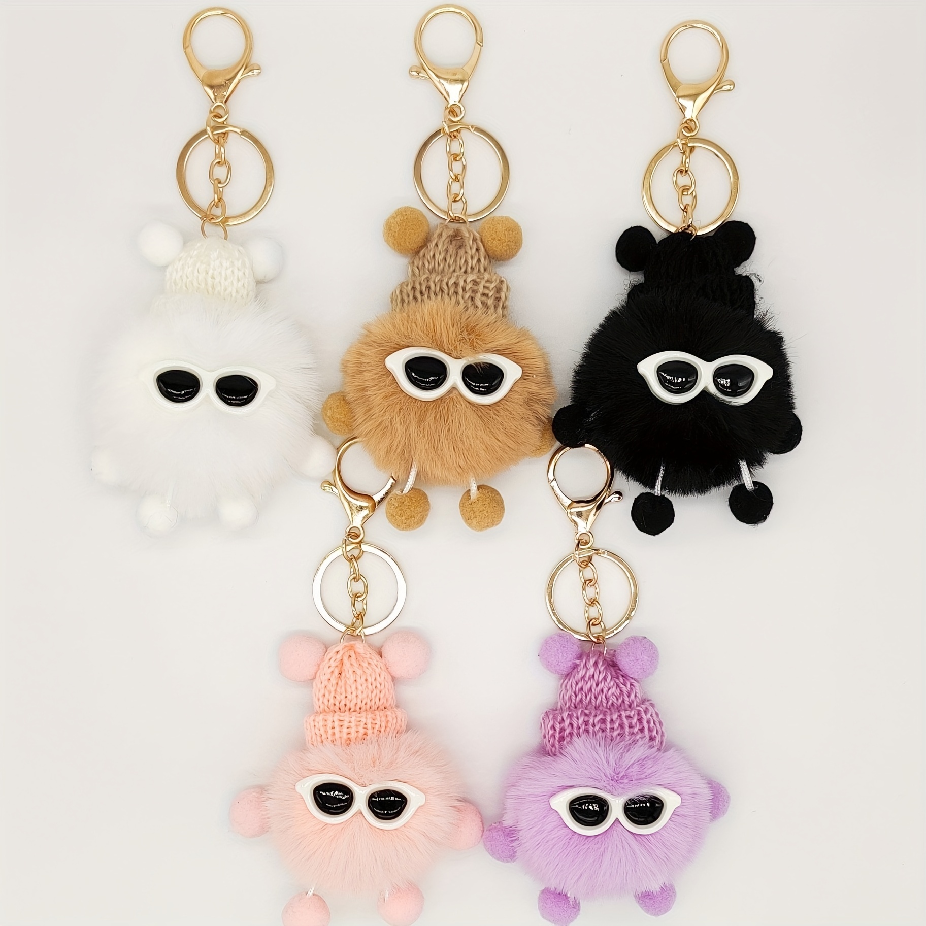 Cartoon Animal Pom Pom Keychain Cute Plush Doll Key Chain Ring Purse Bag  Backpack Charm Car Hanging Pendant Women Girls Gift - Temu