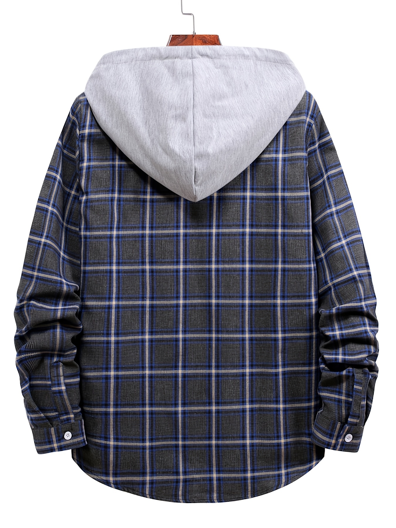 Mens Autumn And Winter Hooded Plaid Pocket Hooded Zipper Long Sleeve Jacket  Plus Jacket for Big And Tall Men (Blue, S) at  Men's Clothing store