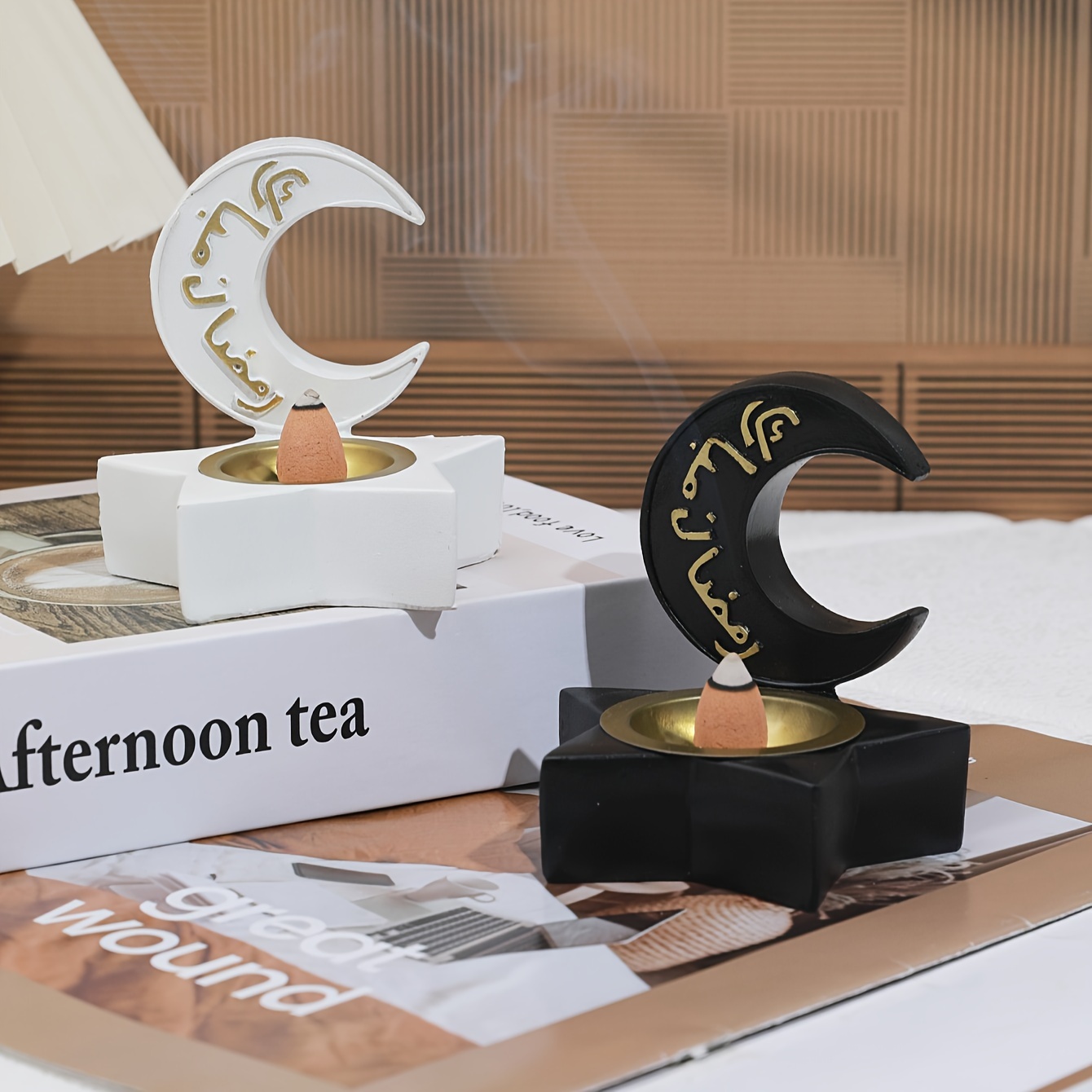 Crescent Moon Ceramic Incense Holder Moon Incense Burner Gold and