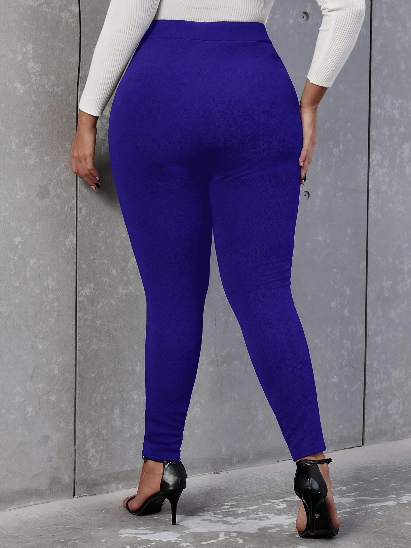 Plus Size High Rise Double Breast Decor Skinny Pants, Women's Plus Solid High Stretch Skinny Pants - Temu
