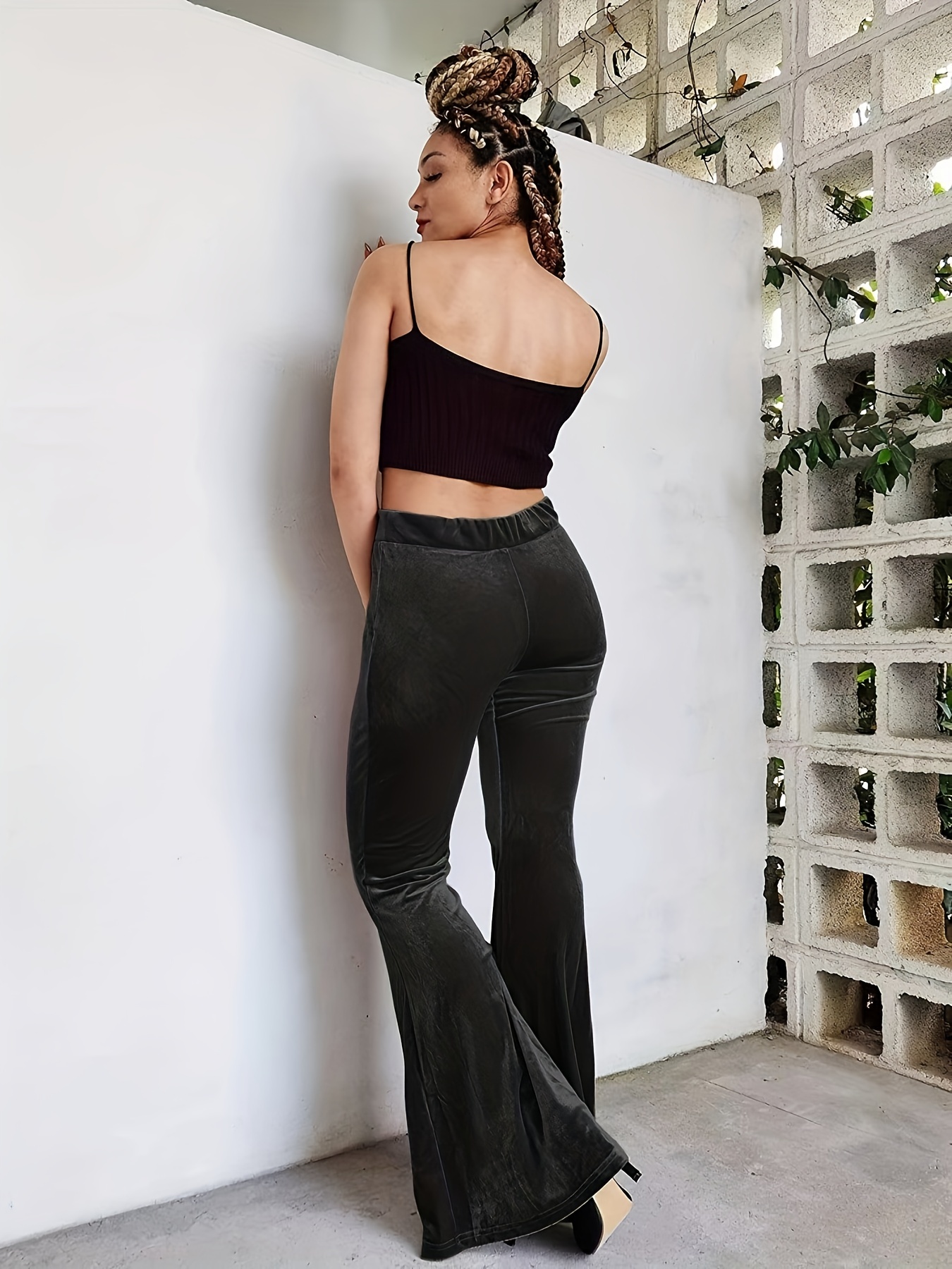 Solid High Waist Flared Leg Pants, Casual Bodycon Seamless Flare Leggings  For Spring & Fall, Women's Clothing