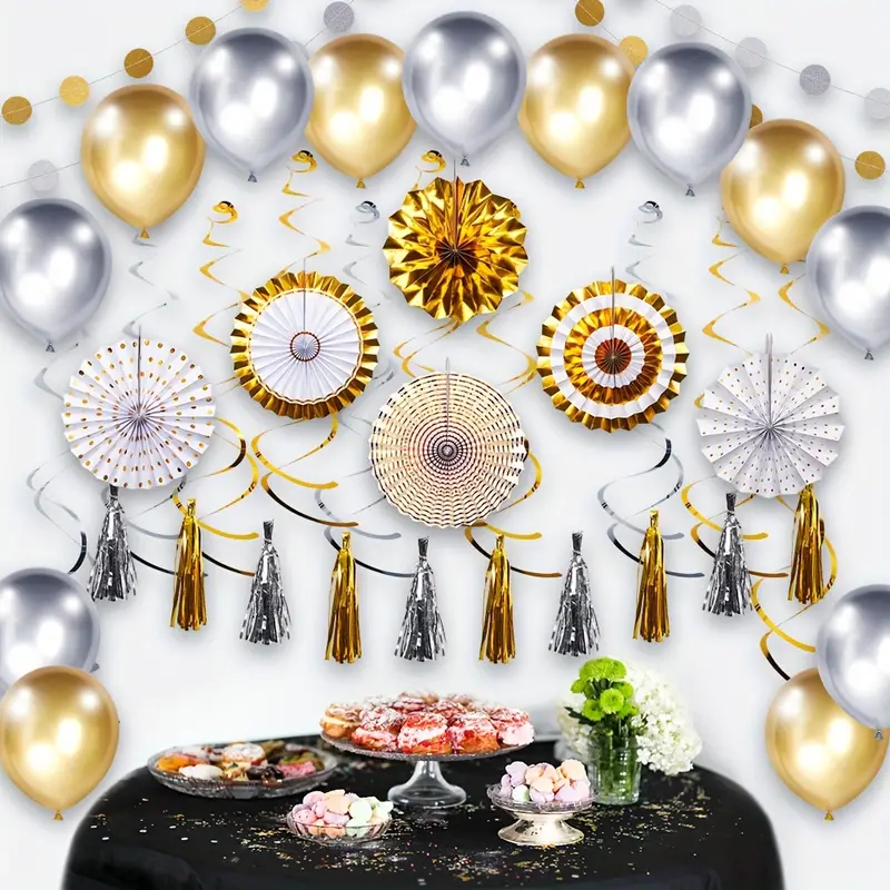 Party Decorations Set Hanging Paper Fans Balloons Tassel - Temu