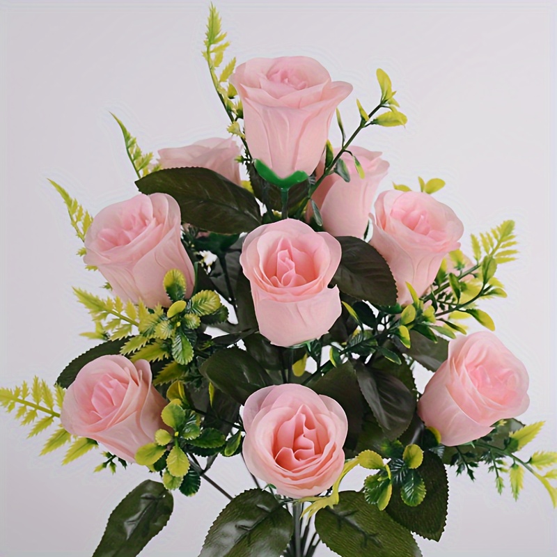 Flores artificiales de cementerio, decoraciones para tumbas, 2 unidades,  rosa y blanca, ramos funerarios de rosas falsas con jarrón de seda, arreglo