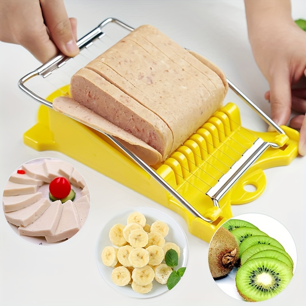 Spam Slicer, Boiled Egg Slicer Soft Cheese Slicer Luncheon Meat Slicer,  Stainless Steel Wires, Cuts 10 Slices (yellow)