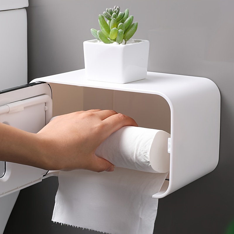 Organizador de papel higiénico impermeable de alta capacidad, caja de  almacenamiento de rollo de papel montado en la pared, a prueba de polvo,  sin perforaciones, suministros para el hogar, 화장정기 기 