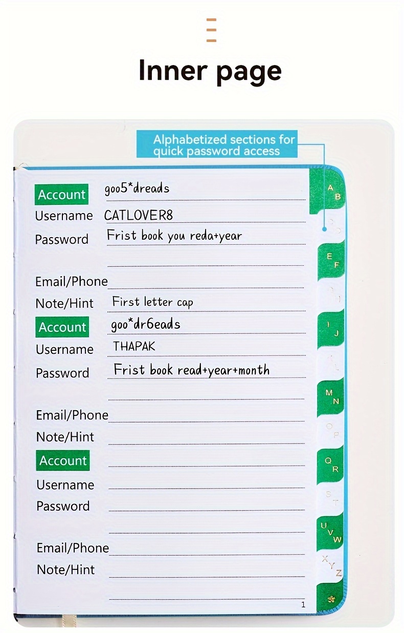 Password Book Alphabetical A z Tabs Home office internet - Temu Germany