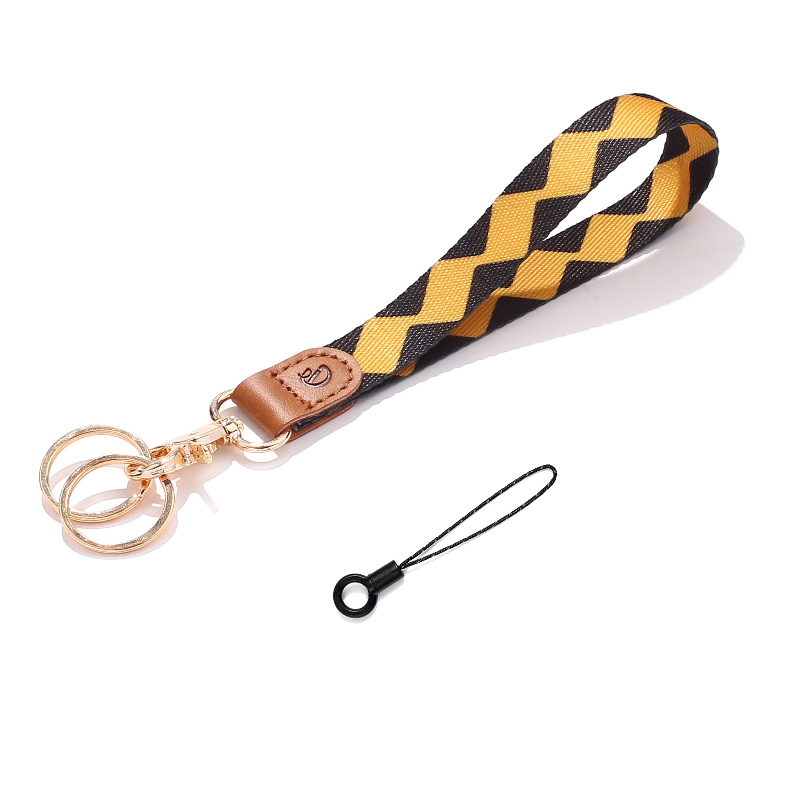 Leather Wristlet Strap for Keys: Hand Wrist Lanyard Keychain Holder Yellow
