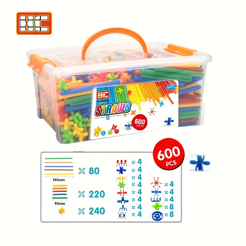 Straw Constructor Toys STEM Building 600Pcs Toy Interlocking Plastic  Engineering Thin Tube Blocks Educational Kit for 3 4 5 6 7years Kids Boys  and