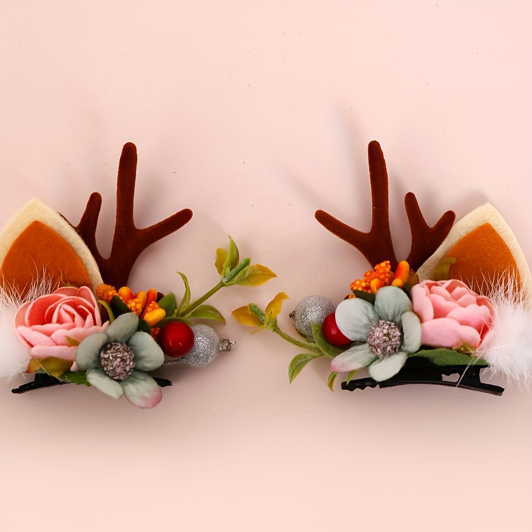 Image of 2pcs Cute Flower Hair Clips Suitable For, - Christmas Forest Theme With Pine Tree & Snowy Branch Designs, Color-blocking Hair For Braids, Ponytails, Buns