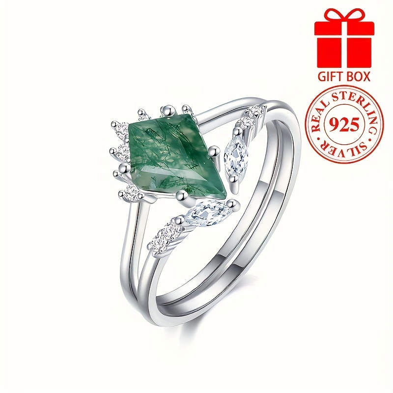 

925 Sterling Silver Ring Inlaid Moss Agate Symbol Of Luxury And Nobility High Quality Jewelry Gift For Female With Gift Box