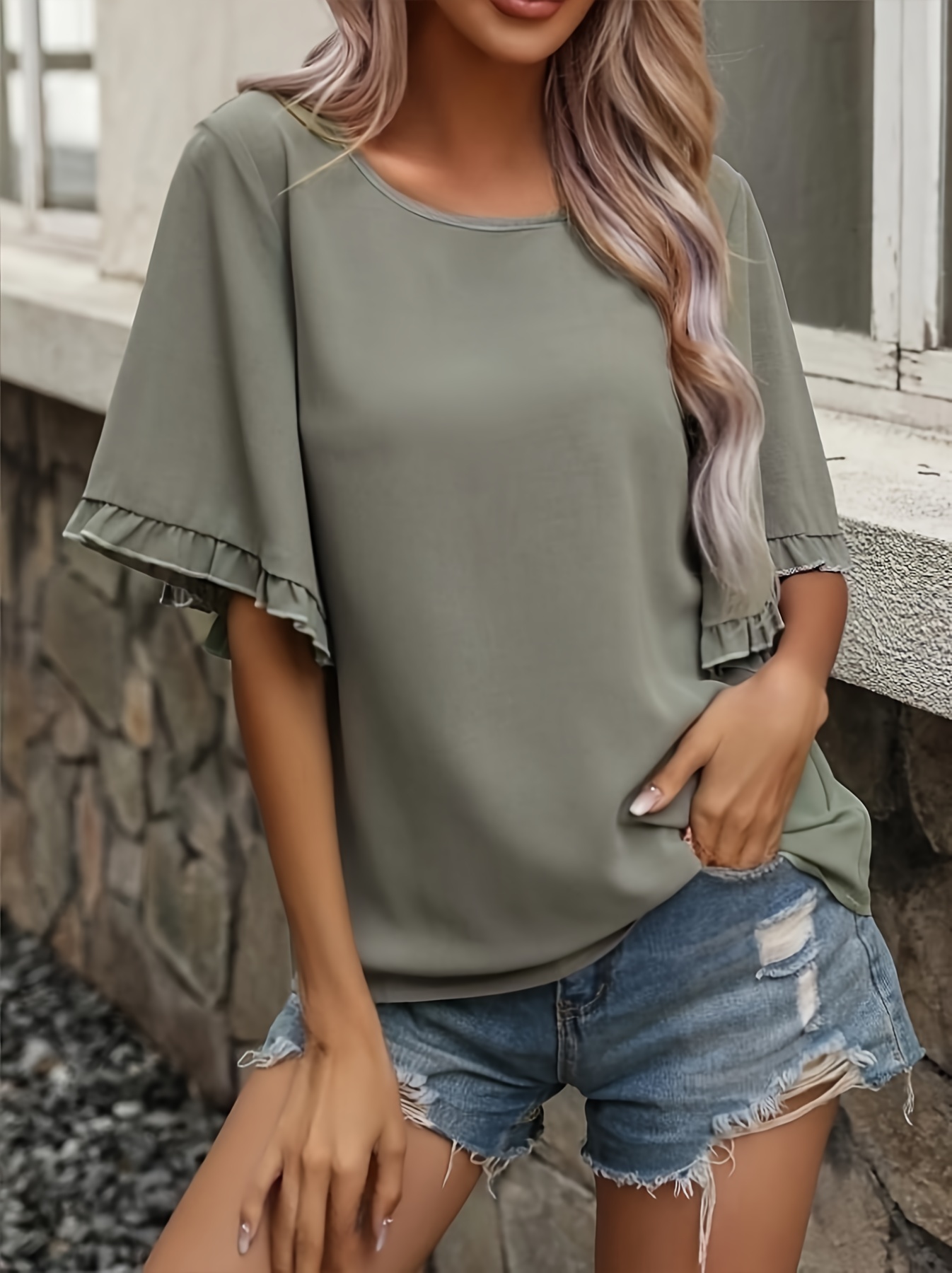 Buy moondaze Bell Sleeves Round Neck Top 2024 Online