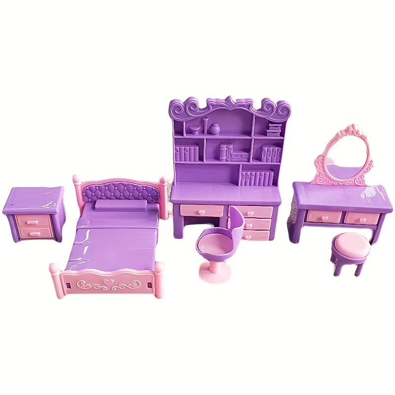 Juego de accesorios para habitación de niña, juego de accesorios en  miniatura para piano silla, tocador, escritorio, lámpara de lectura,  accesorios de