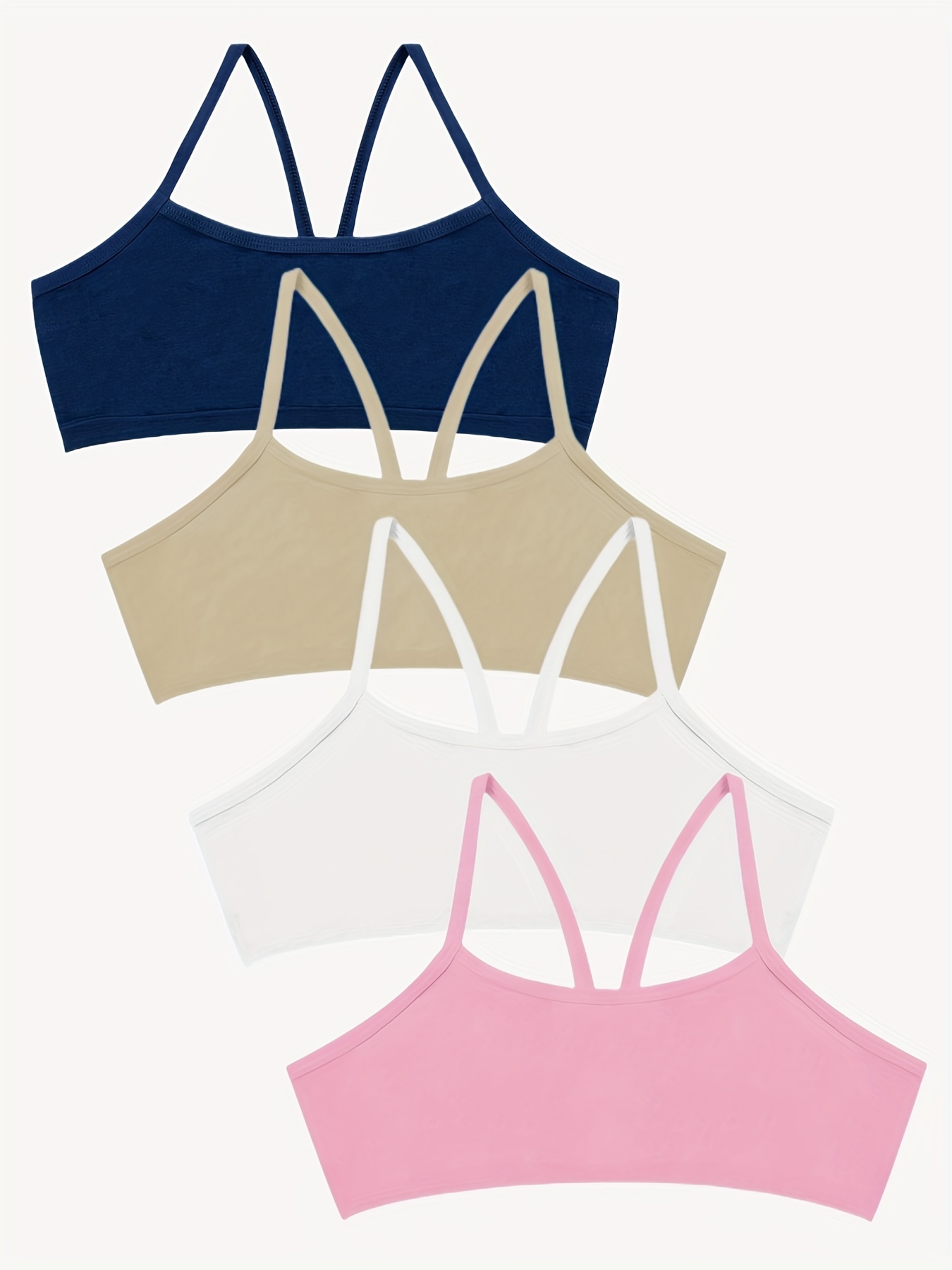 4PCS Girls’ Training Bra Girls Comfortable Camisole Bra Cotton Training  Bras Breathable Sports Cami Bras Strap Bralette