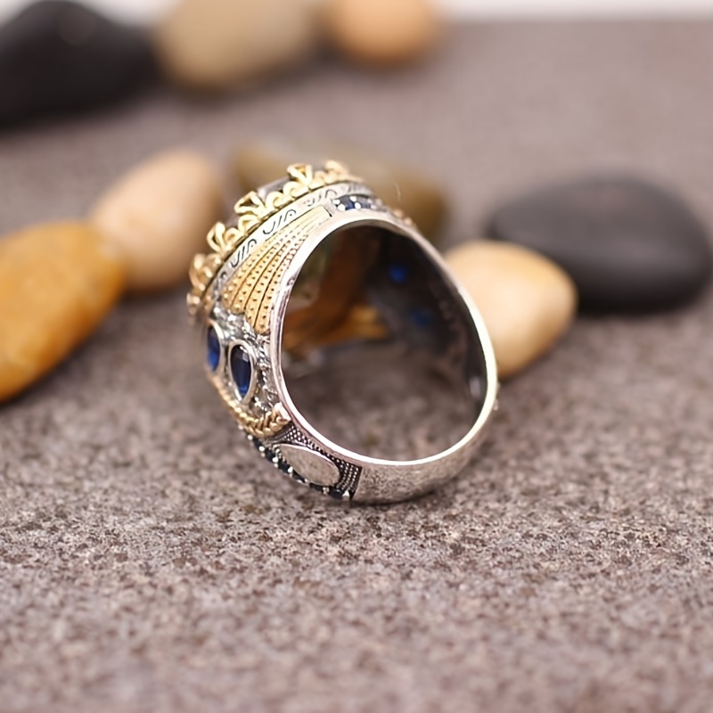 Retro Irregular Geometric Colored Zircon Ring for Men