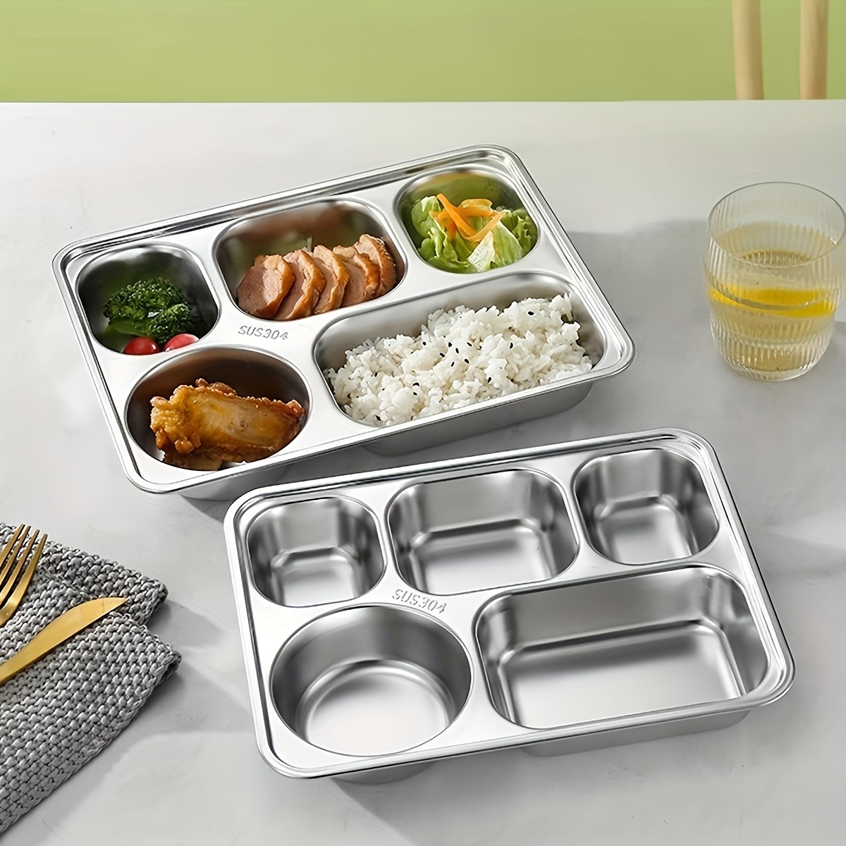 1 compartment stainless steel dinner plate for   food classification   plate canteen compartment dish bento box