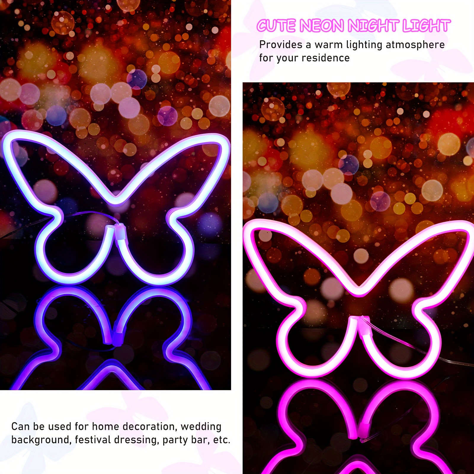 1 Letrero Neón Forma Mariposa Led Luz Neón Alimentada Usb - Temu