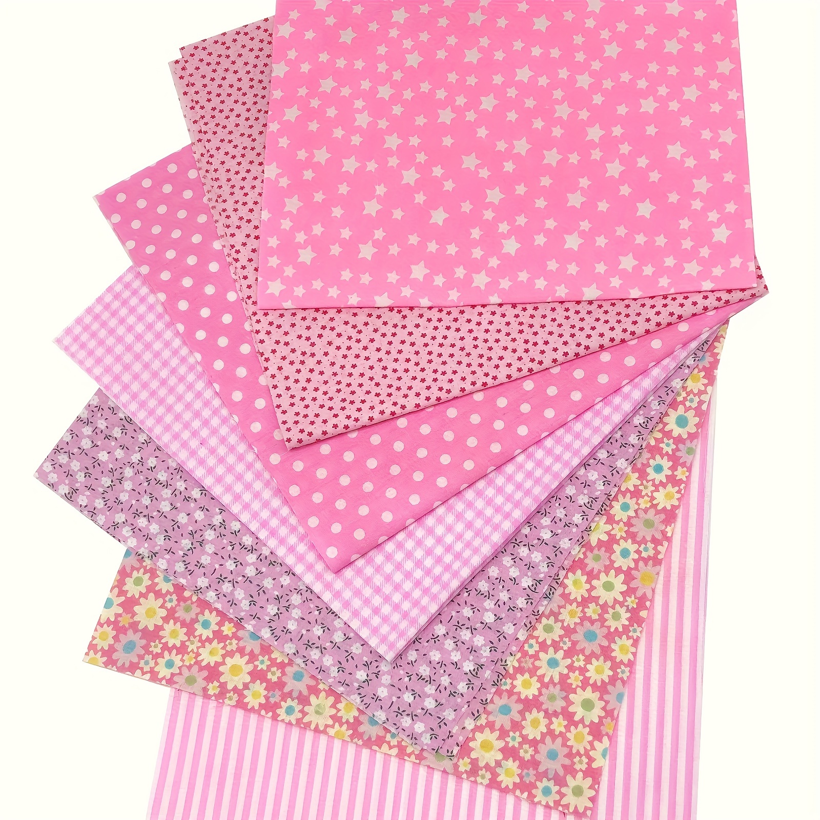 7pcs Pink Flowers Cotton Fabric Squares For Quilting Sewing DIY