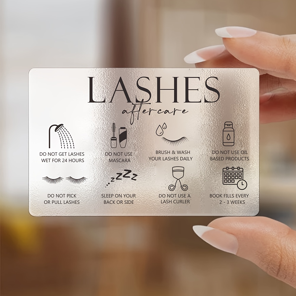 

55pcs Transparent Plastic Lash Aftercare Card Pvc Lashes Lift Aftercare Beauty Salon Card Lash Extension Card Waterproof For Business Visit Round Corners 1 Side