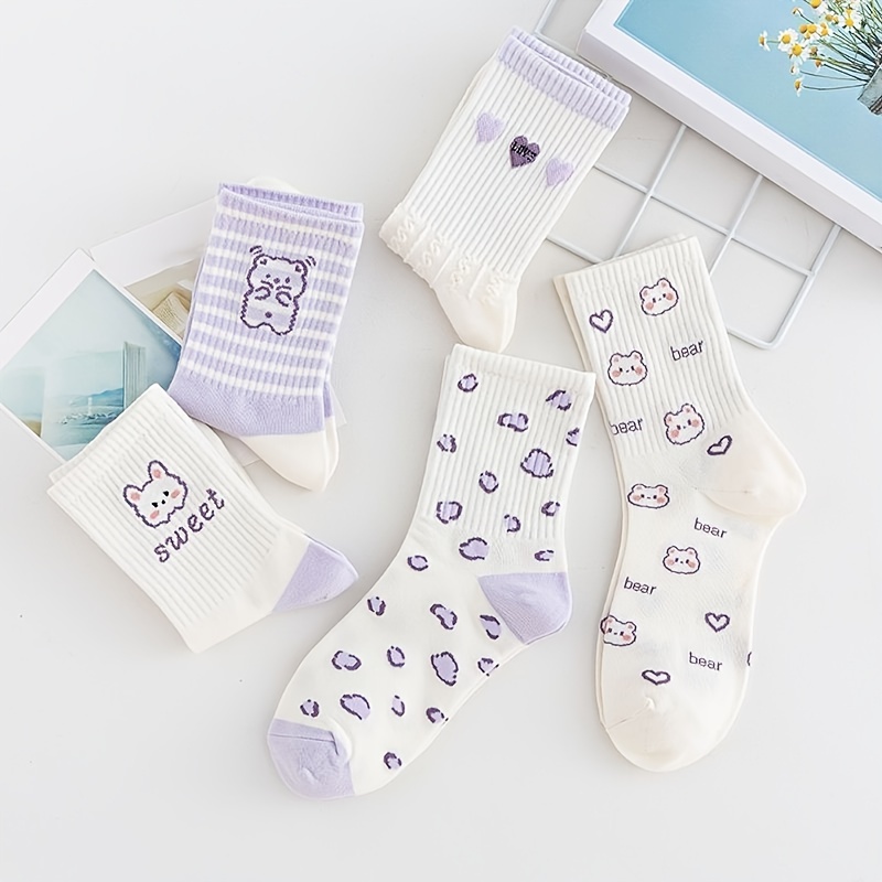 5pairs Girls Kids Rabbit Bear Socks Breathable Comfy Socks
