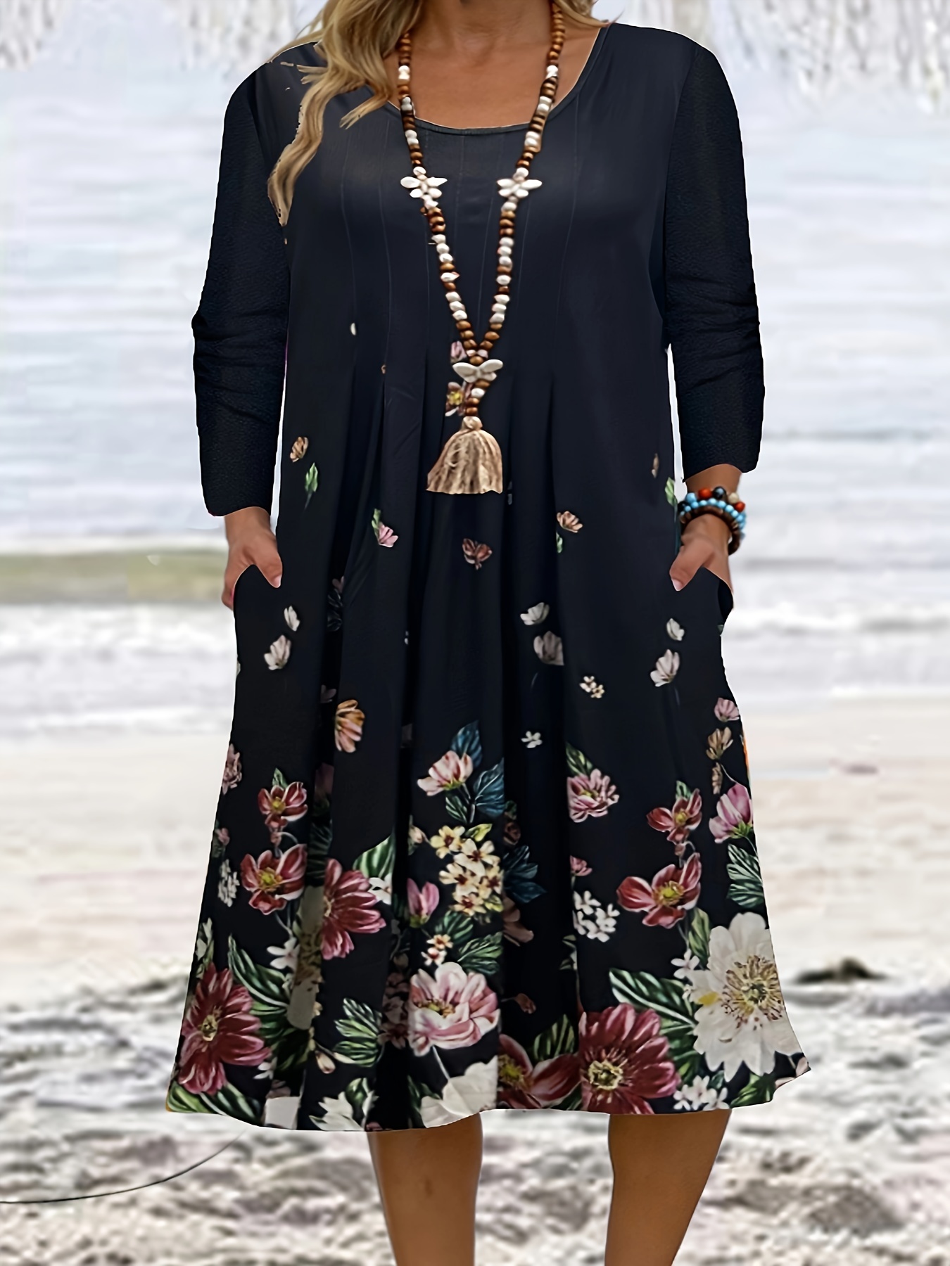 Vestido casual plus size feminino plus size estampa floral - Temu Portugal