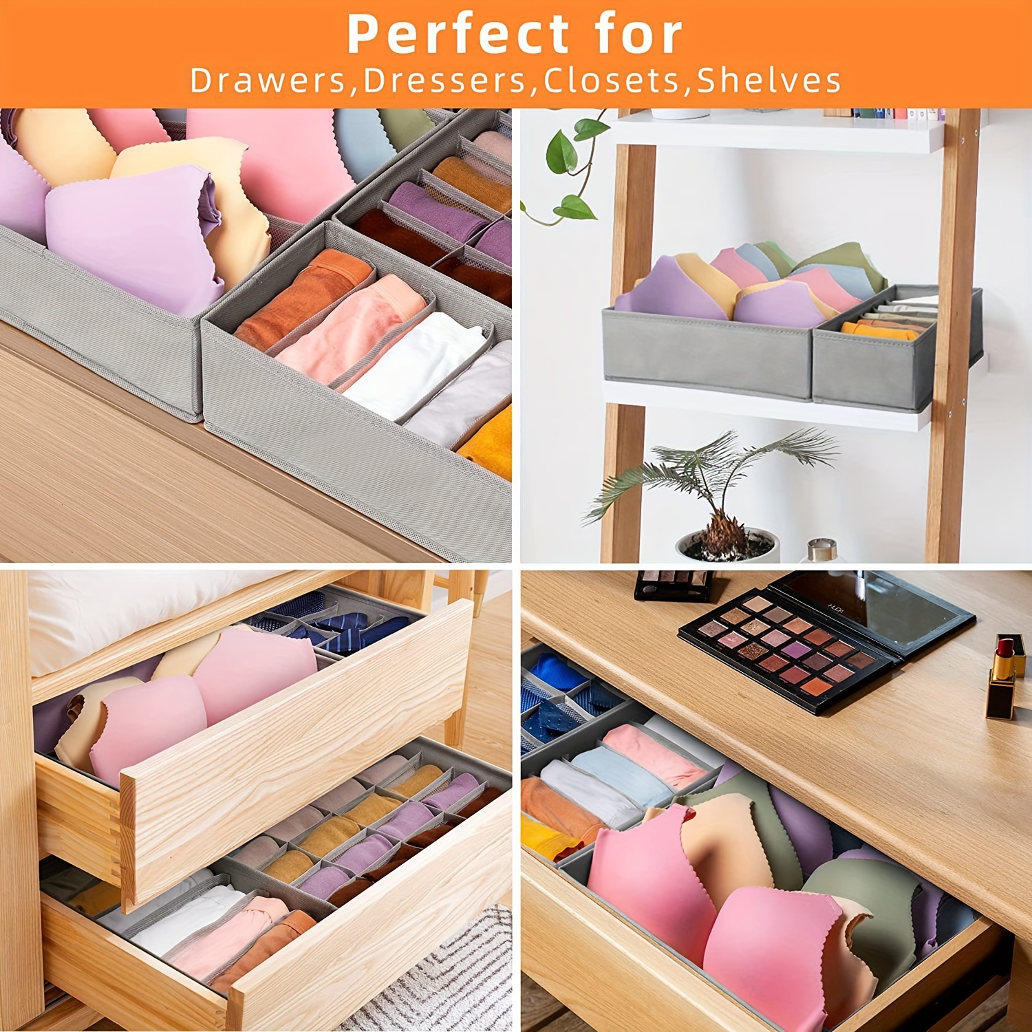 Linen Closet Organizers and Storage, Fabric Storage Drawer Organizer,  Dresser Organizer with 2 Drawers for Underwear, Sock, Bra, Small Items,  Drawer