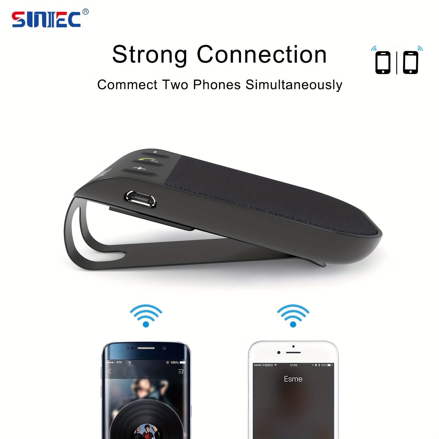 Sunitec Hands Free Bluetooth for Cell Phone Car Kit - Wireless Bluetooth Car Speaker Auto Power on Support Siri Google Assistant