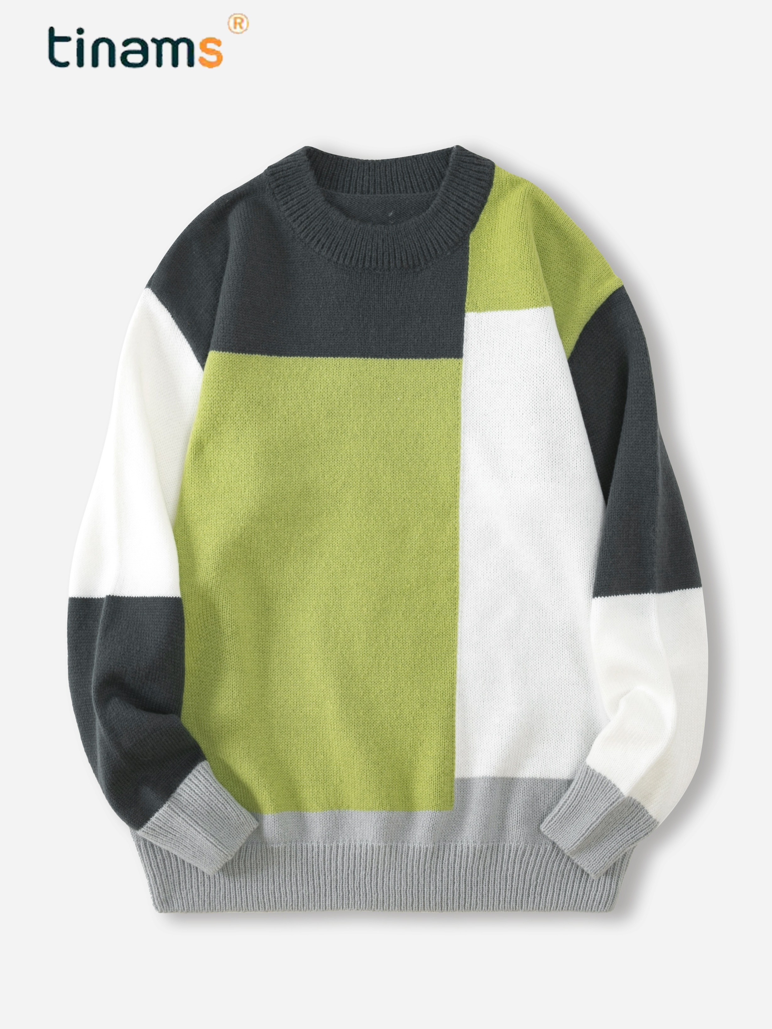 Suéter de bloque de color de punto que combina con todo, casual cálido de  cuello redondo de estiramiento medio para hombres Otoño Invierno