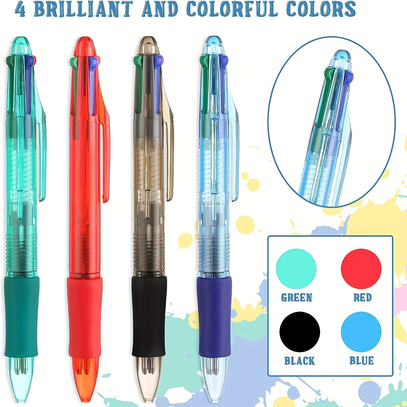 Doress 4 Colors Ballpoint Pen, Medium Point, 4 Colors In