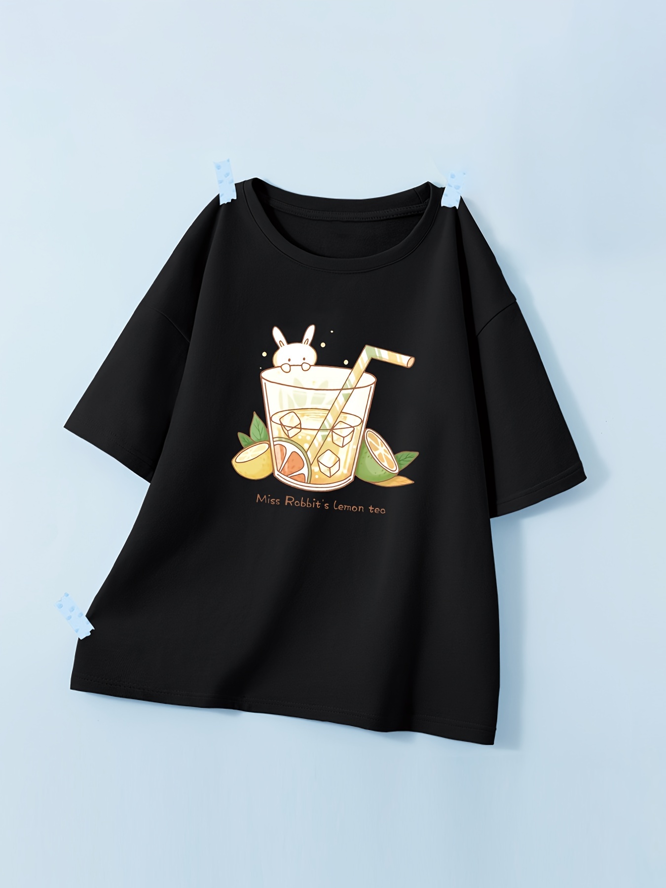 Women Cute Tops T Shirt Korean Fashion Clothes Girl Kawaii Bunny T-Shirt  White Pink Tee Animal Oversized Summer Crew Neck