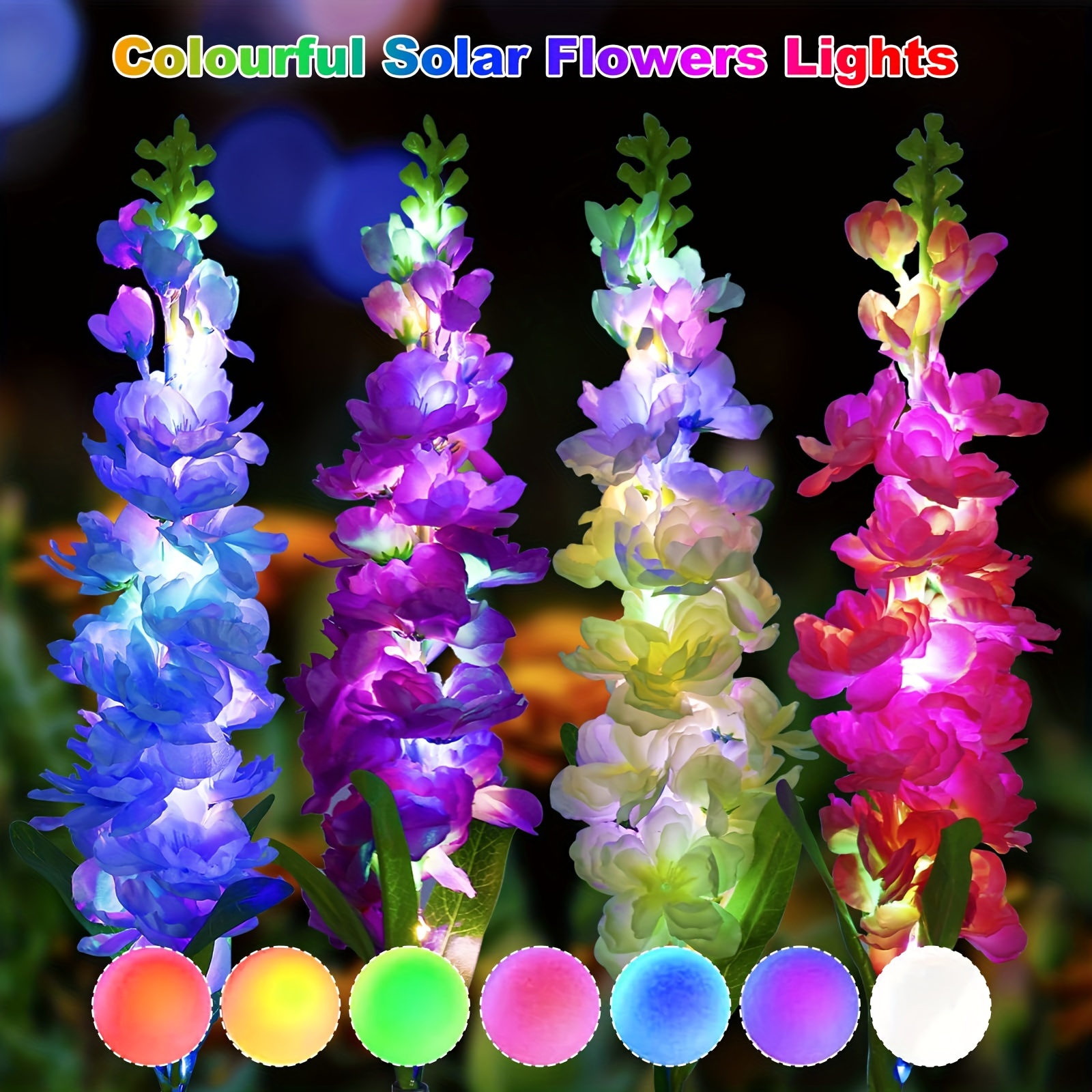 lights, 2 4pcs solar garden lights solar delphinium flowers lights 80 led waterproof solar lights with two lighting modes for outdoor christmas wedding party garden yard patio lawn decor 4pcs 8