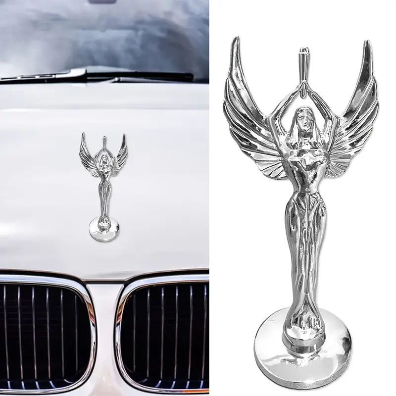 3D Metal Car Decal, Goddess Hood Ornaments For Car Angel Logo, Car Front  Bonnet Stand, Car Metal Sticker, Universal 3D Emblem Badge (Chrome)