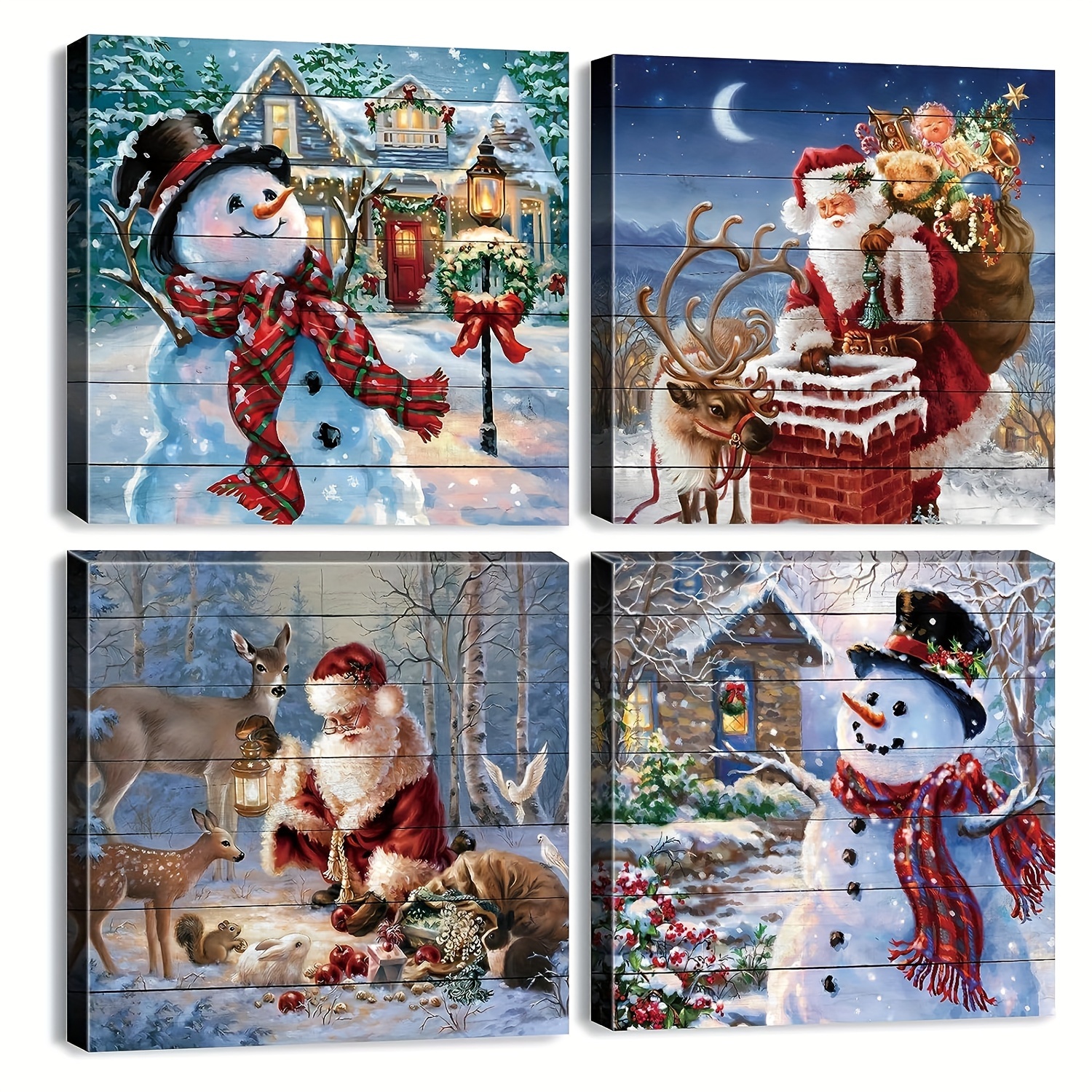 Christmas Decorations Canvas Wall Art Vintage Santa Winter - Temu