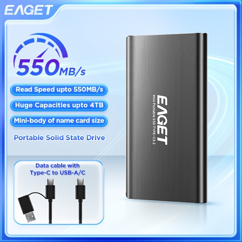 EAGET Disque Dur SSD Externe 2 To 1 To 512 Go Transfert Haute Vitesse  USB3.2 Type C Gen2 Disque SSD Portable Pour Ordinateurs Portables PS4 PC -  Temu Belgium