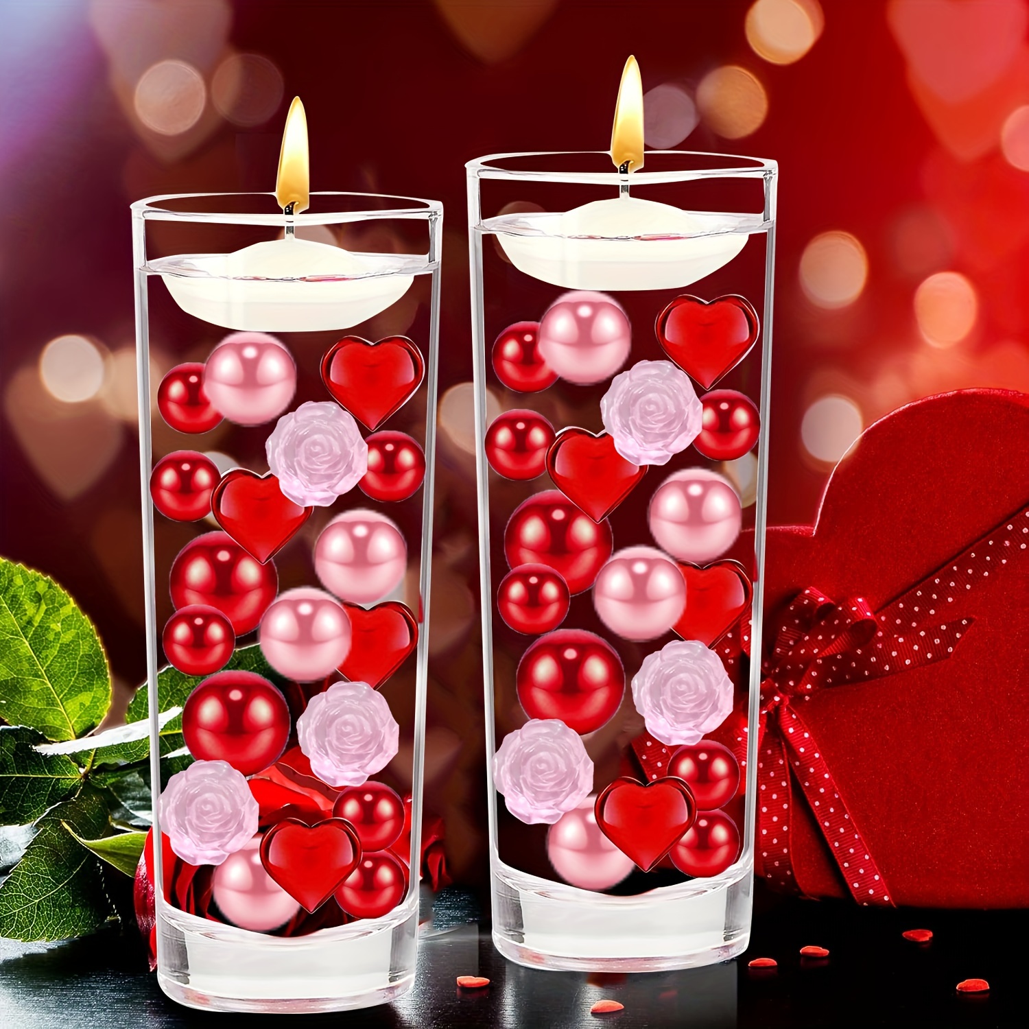 7061pcs Valentine's Day Vase Filler, Love Heart Lip Rose Pearl Vase Filler,  Vase Beads For Valentine's Day Wedding Party Table Home Holiday Decor