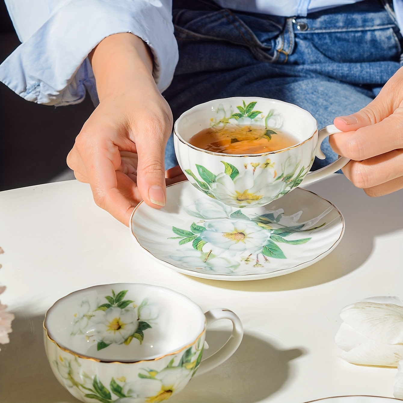 Tulip Teacup And Saucer Flower Shaped Ceramic Coffee Cup And - Temu