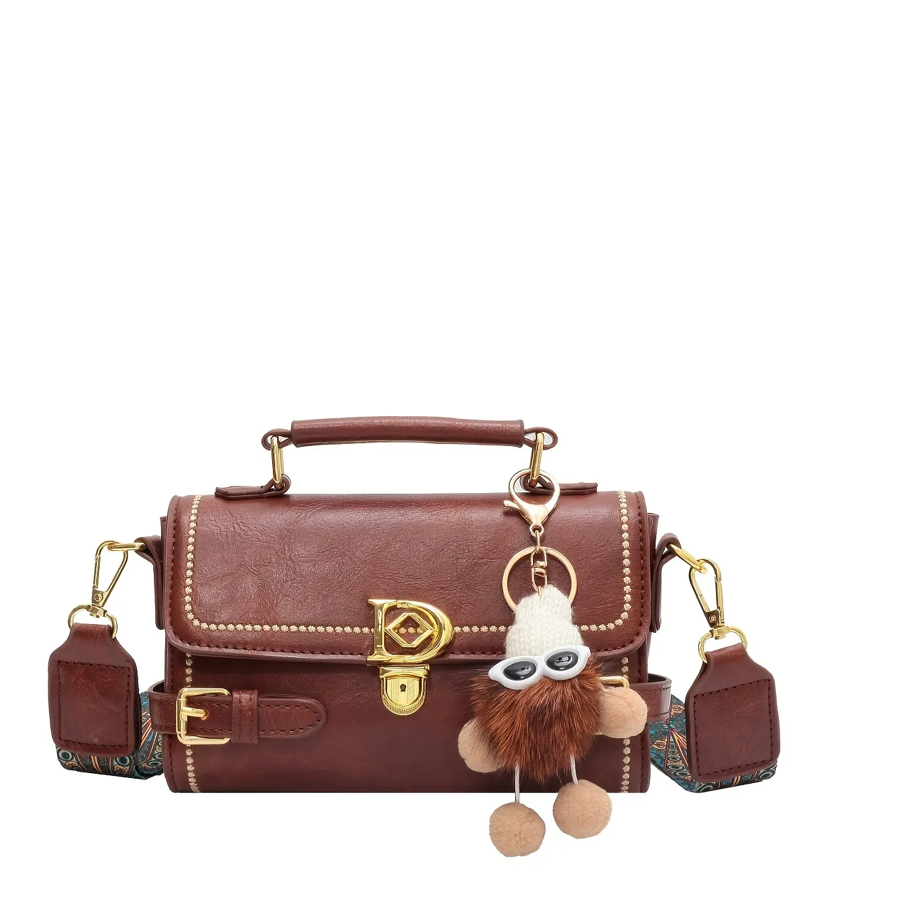 Vintage Buckle Decor Box Bag, Women's Flap Handbag, Fashion