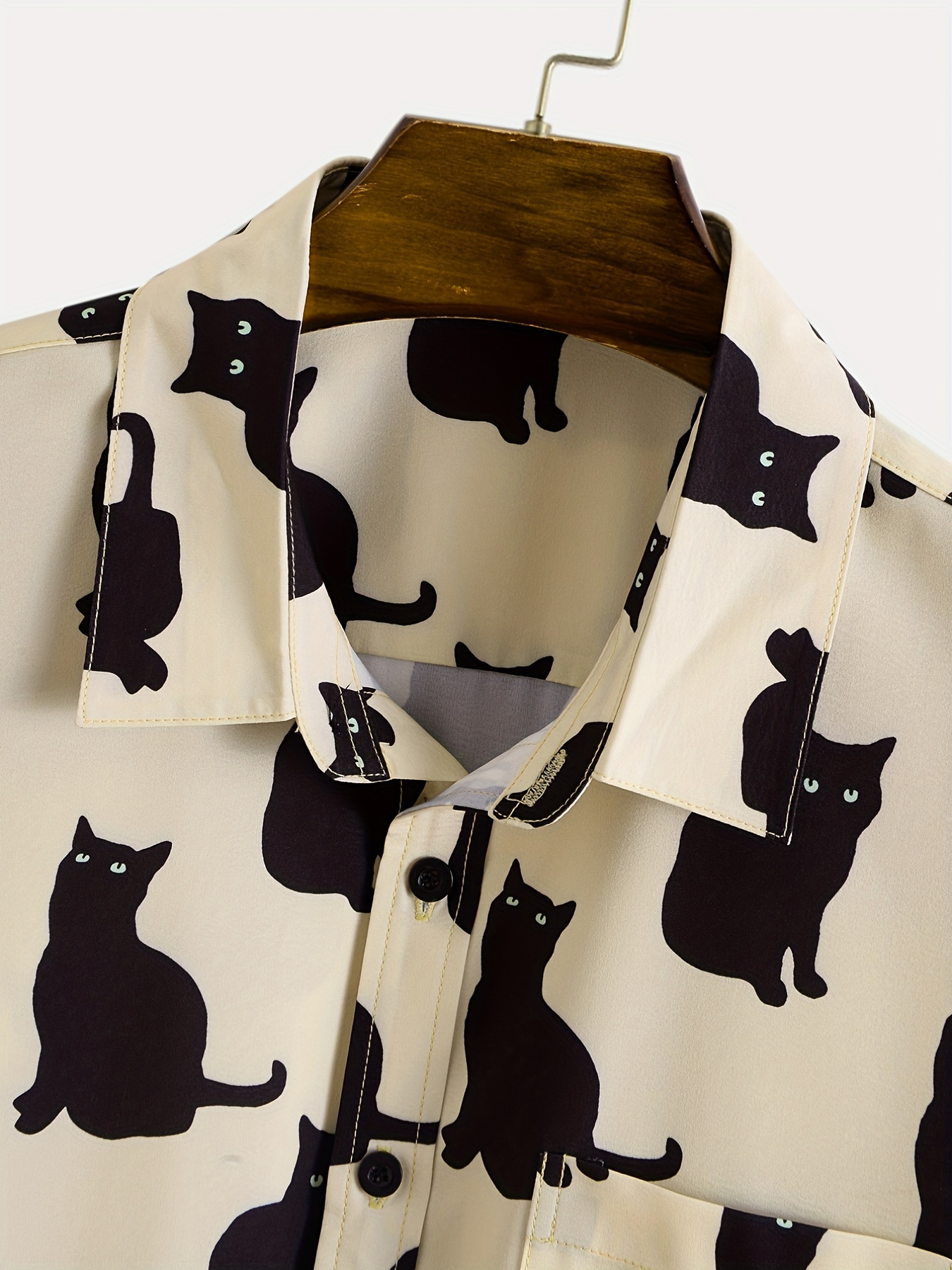 Men's Shirt Top Cute Black Cat Print Camp Collar Bowling - Temu