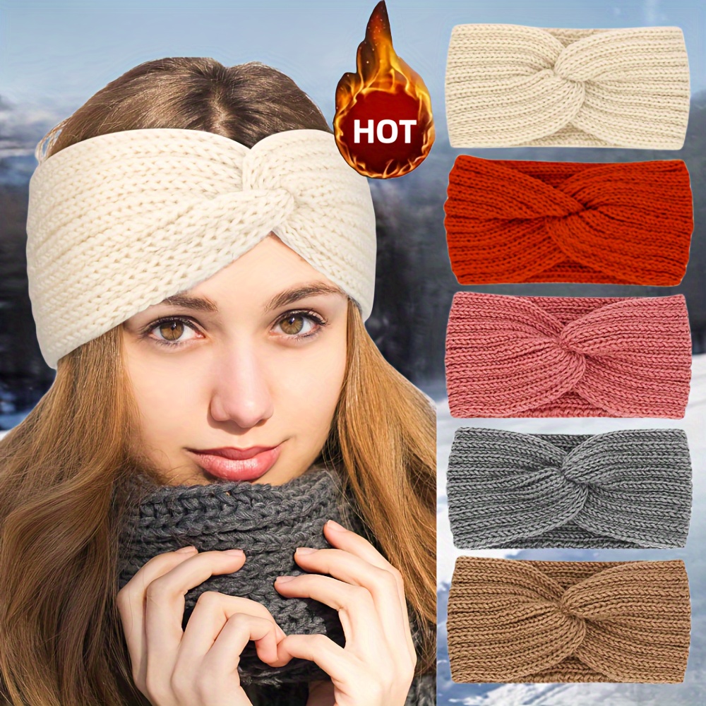 Womens Hiver Bandeau Oreille Plus Chaud - Nappe Doublé Câble Tricot Oreille  Bande Couvre pour Temps Froid - Doux & Extensible Tête Wrap 