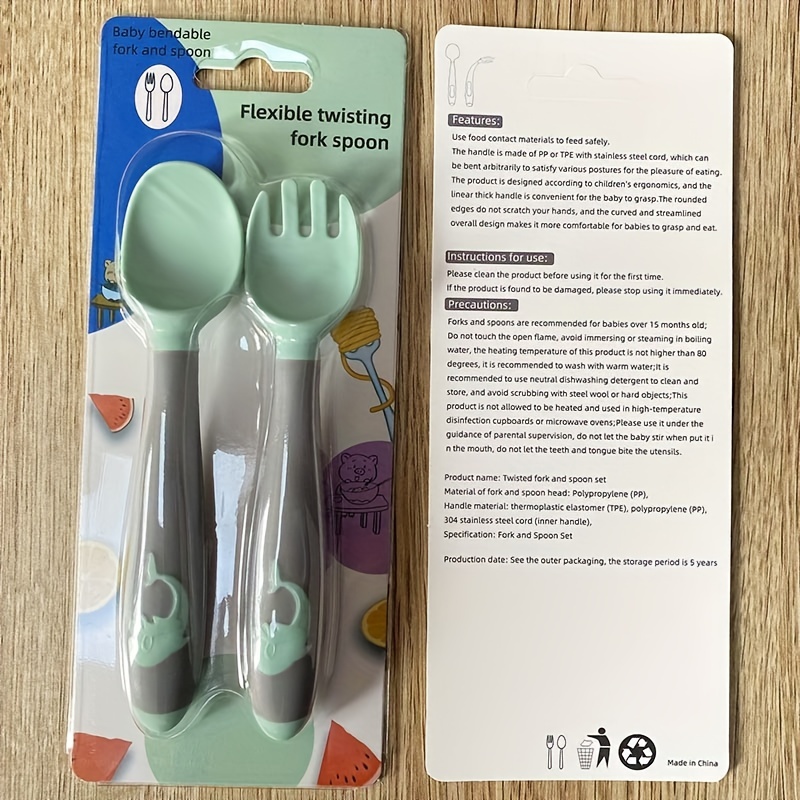 doddl Set de 2 utensilios, cuchara y tenedor para niños, aprende a usar  cubiertos enseguida, suministros para bebés, desde 1 año, Turquesa :  : Bebé