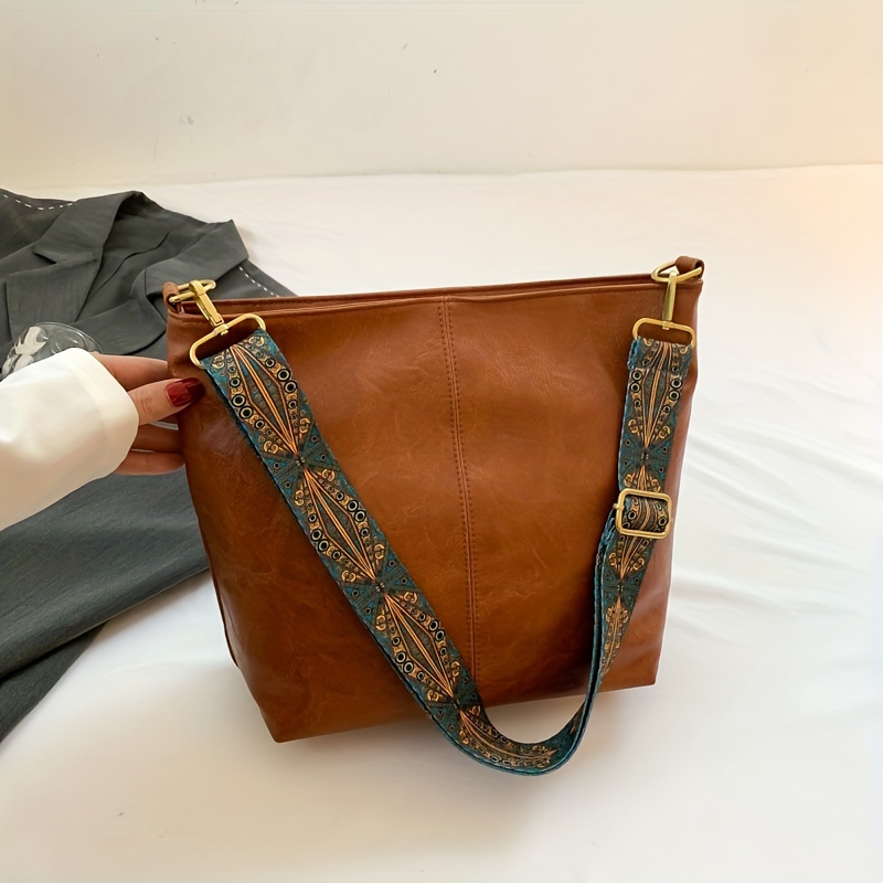 Vintage Tassel Decor Crossbody Bag, Small Pu Leather Square Purse, Wide Guitar  Strap Shoulder Bag - Temu