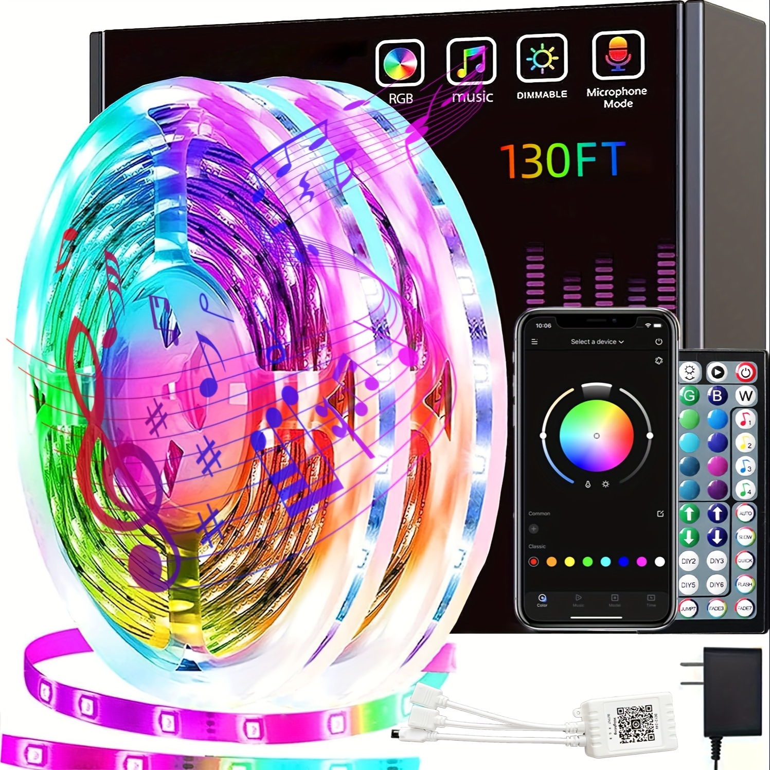 50ft-130ft Smart Led Strip Lights, Led Lights For Bedroom, Led Strip Lights 44Key Remote And APP Control, Color Changing LED Lights Music Sync,Dimmable,Timer,Christmas Decoration Lights,for Room Home Party Decoration, Wedding Decor, Wall Decor, Camping, Party, Perfect Gift For Birthday Christmas