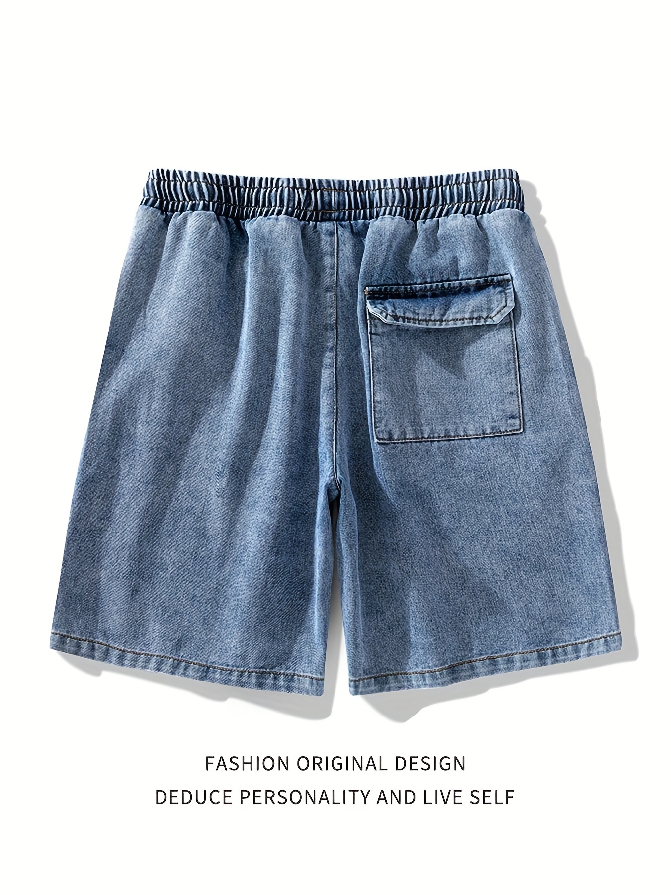 slant pocket denim shorts mens casual street style waist drawstring distressed denim shorts for summer jorts