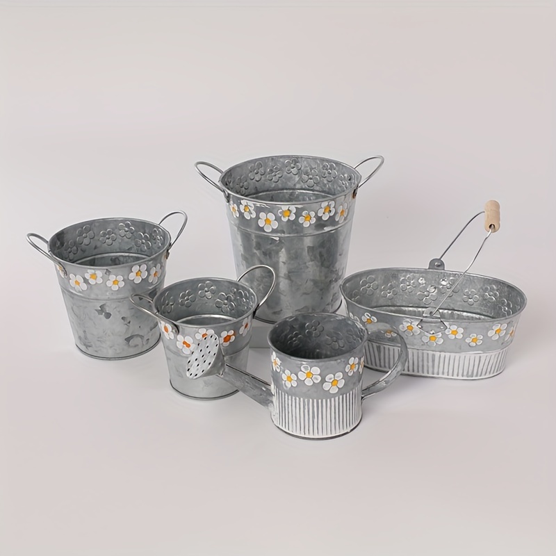4Pcs Colored Metal Buckets Pencil Holder Bucket Plant Pot Baskets White