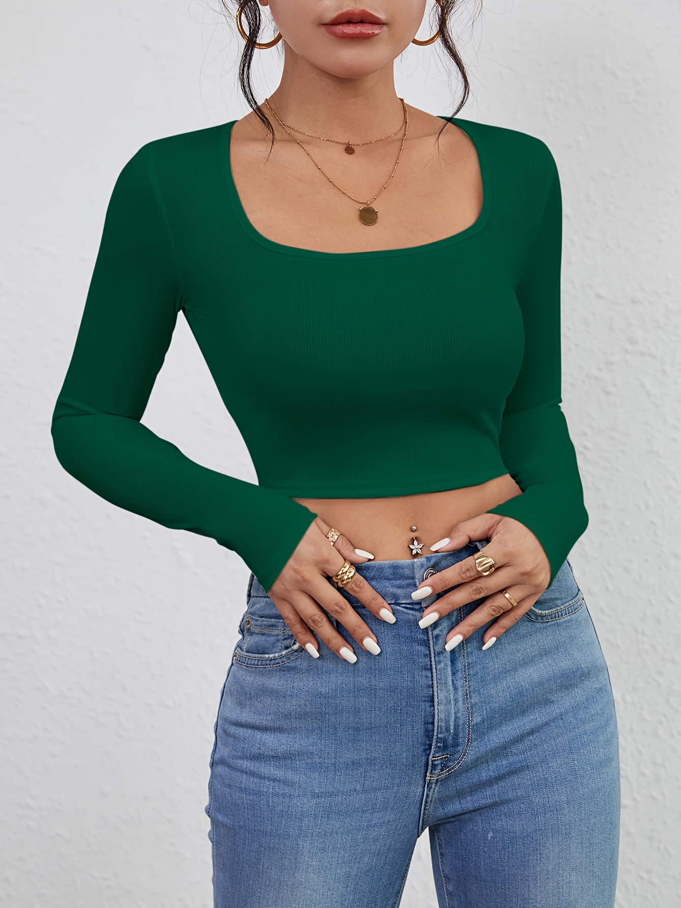 Crop Stacy Square Neck High Back Long Sleeve Tee
