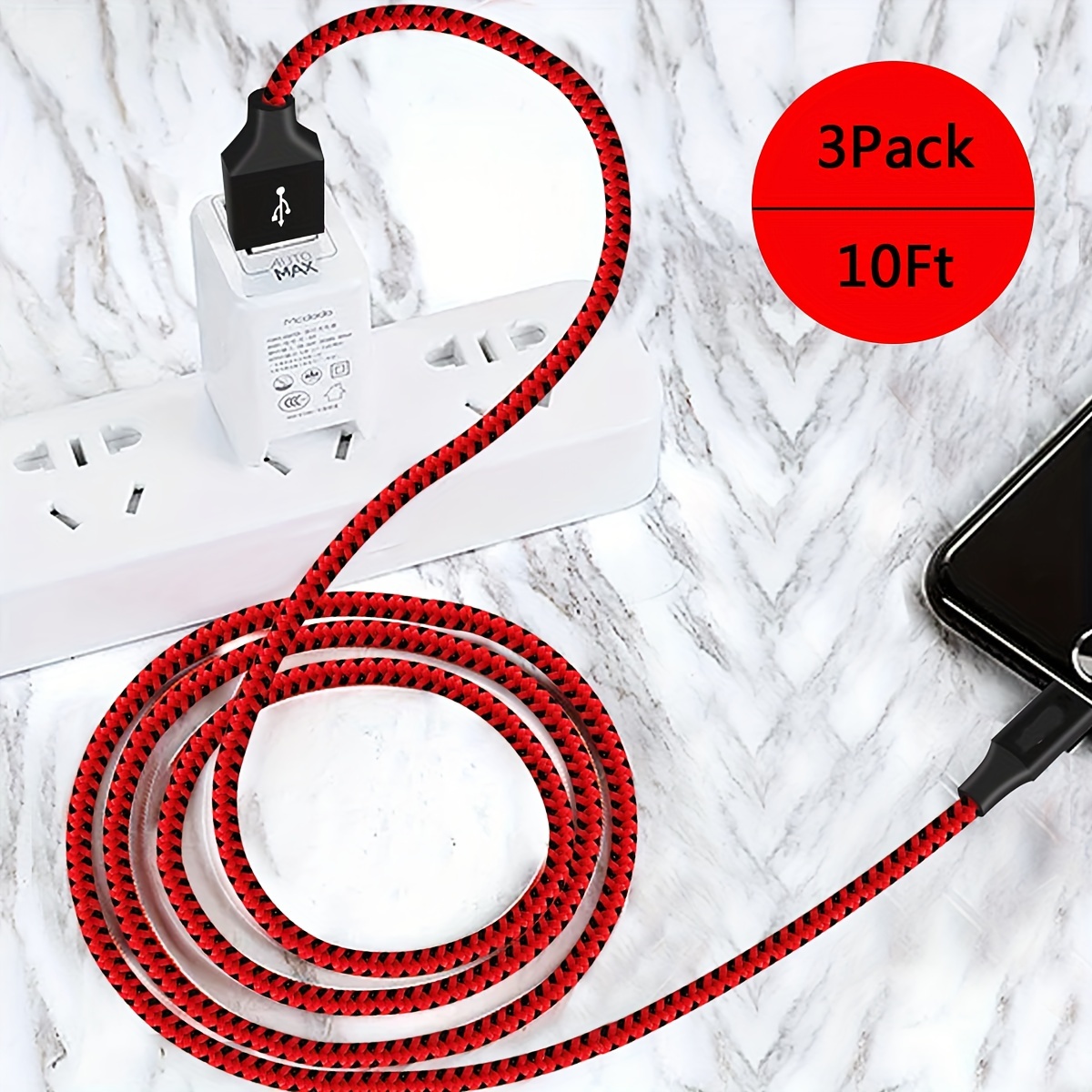 Cable Cargador De 1/3/5 Piezas De 10 Pies Para IPhone Con - Temu