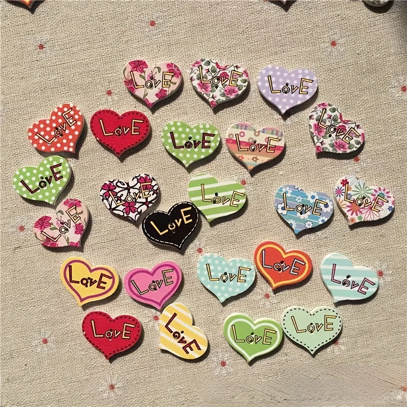 Wooden Heart shaped Buttons Diy Materials Mixed Wooden - Temu