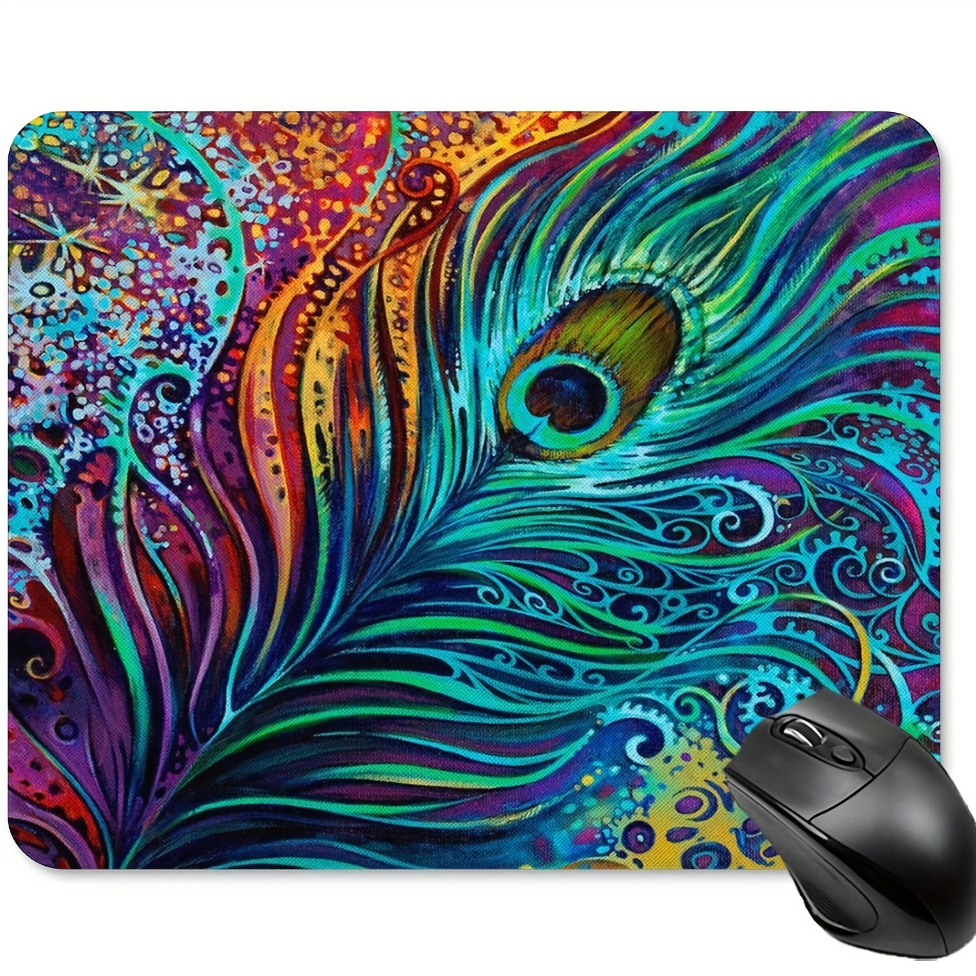 1pc Peacock Feather Non Slip Rubber Base Gaming Mouse Pad