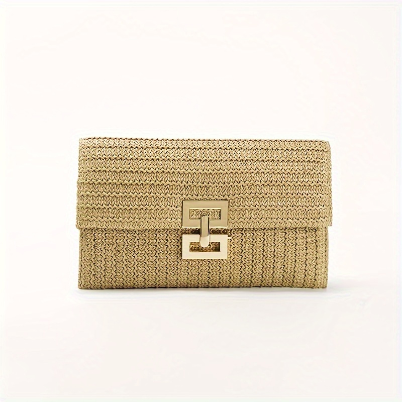 Fringe Woven Straw Clutch Bag Flap Magnet Versatile Handbag - Temu